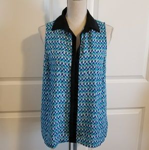 Forever 21 Geometric Sleeveless Collared Blouse